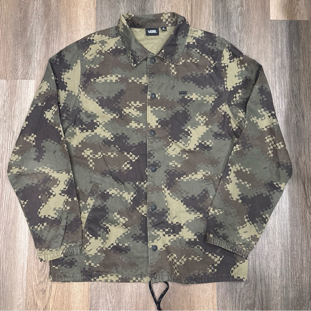 Vans Jacket Mens Medium Green Brown‎ Digital Camo Canvas Snap Skater Y2K